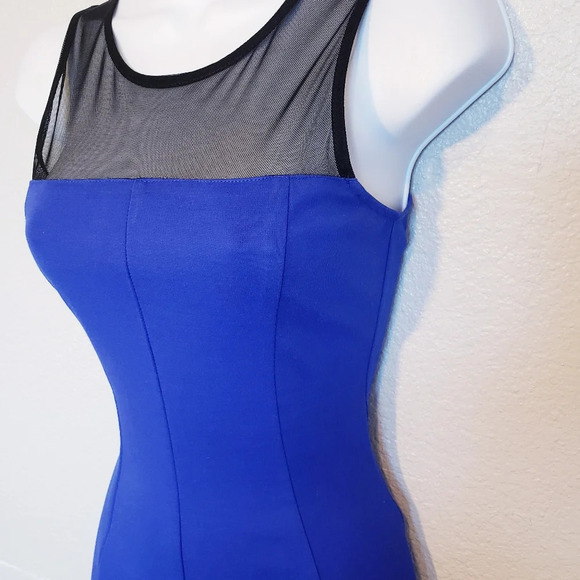 💚5/$25 Bar III Royal Blue & Black Mesh Fit & Flare Sleeveless Mini Dress - Picture 10 of 10